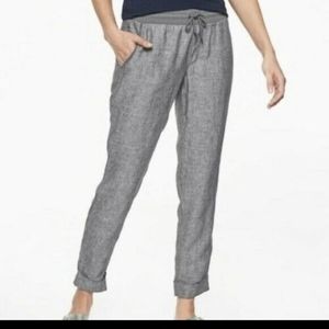 Athleta Bali Linen Drawstring Pants 6 Heathered Grey